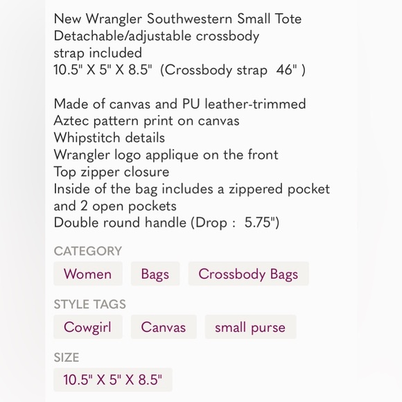 NWT Wrangler Aztec Canvas Tote Bag - Picture 8 of 9